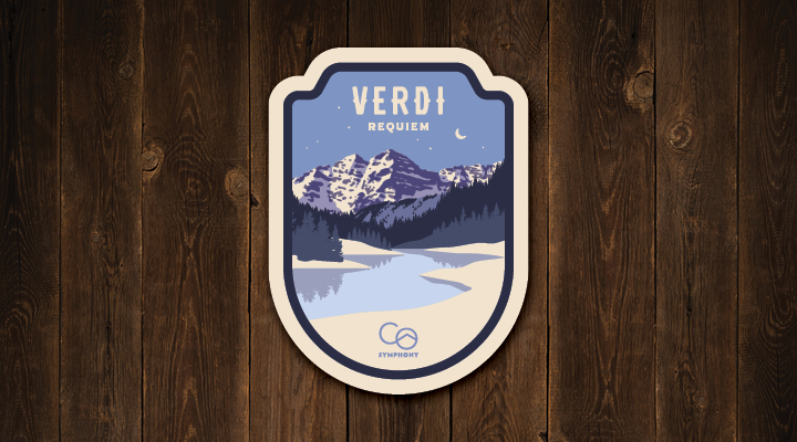 Emblem with the title 'Verdi Requiem' and a mountain backdrop.
